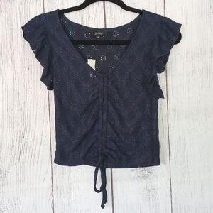 Francesca's glo fashion dark navy blue scrunch eyelet top size extra small